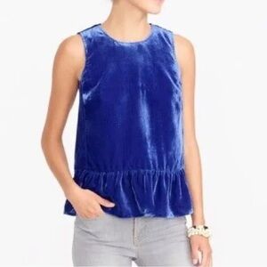 J Crew Drapey Velvet Top Womens 4 Velour Grunge Preppy Sapphire Jewel Tone NWT